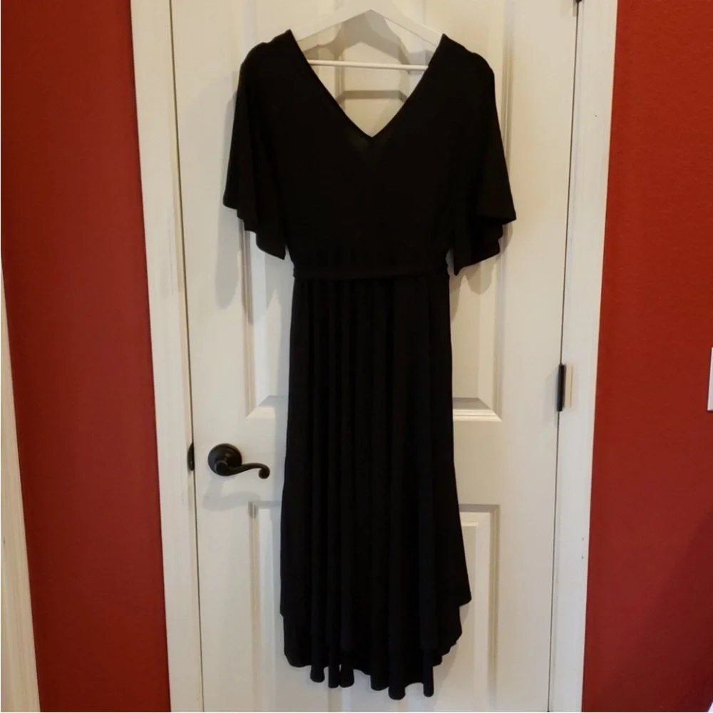 Torrid Black Midi Dress Flutter Sleeve Hi Lo Hem - Picture 8 of 12
